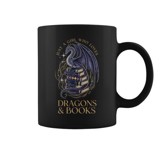 Just a Girl Who Loves Dragons & Books Women Dragon Bookish Graphic Print Coffee Mug - Bookorys CA