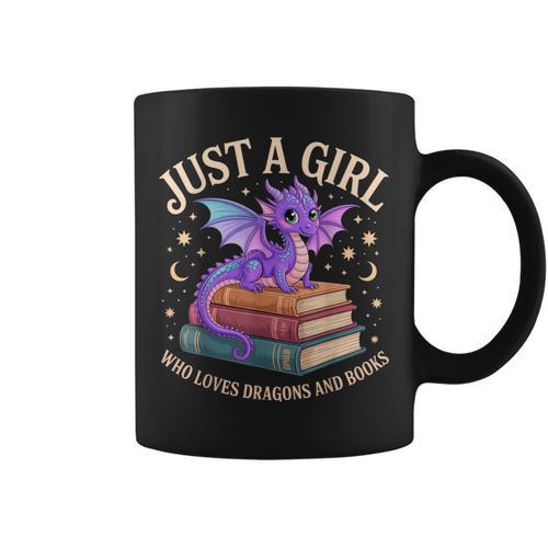 Just A Girl Who Loves Dragons And Books Cute Fantasy Graphic Print Coffee Mug - Bookorys