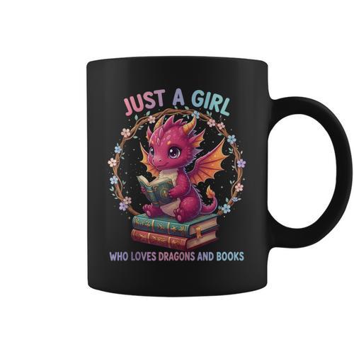 Just A Girl Who Loves Dragons And Books Reading Bookworm Graphic Print Coffee Mug - Bookorys