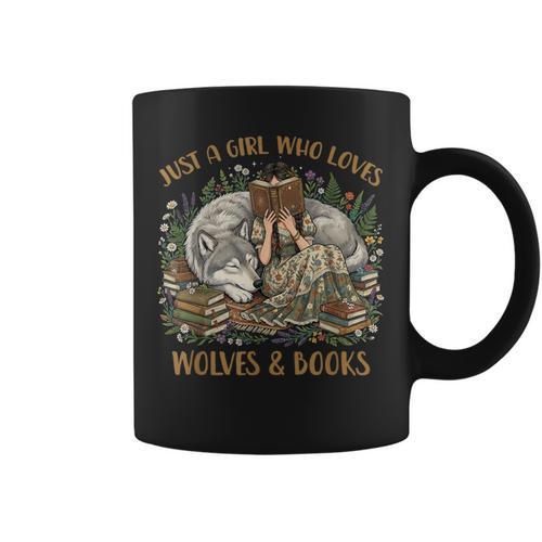 Just A Girl Who Loves Wolves And Books Fantasy Wolf Reader Graphic Print Coffee Mug - Bookorys AU