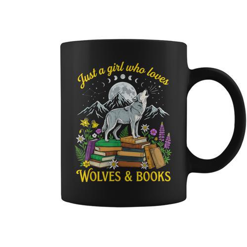 Just A Girl Who Loves Wolves And Books Howling Wolf Moon Graphic Print Coffee Mug - Bookorys CA