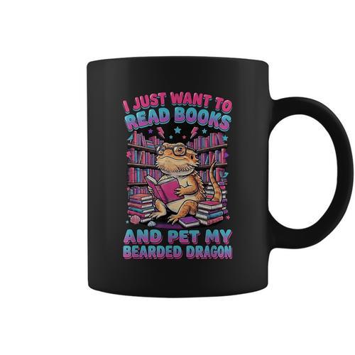 I Just Want To Read Books And Pet My Bearded Dragon Reptile Graphic Print Coffee Mug - Bookorys