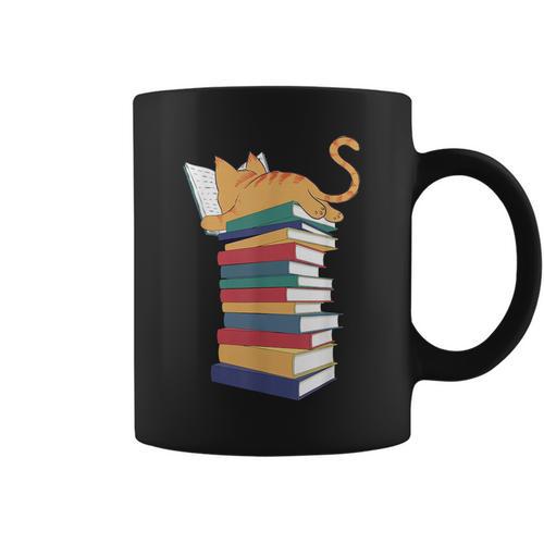Kawaii Cat Lover Reading Books Librarian Humor Tee Graphic Print Coffee Mug - Bookorys AU