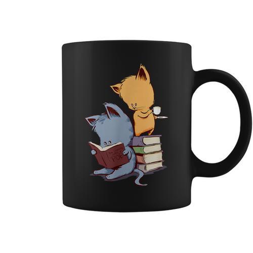 Kawaii Kittens Cats Tea And Books Cartoon Cat For Men Women Girls Kids Graphic Print Coffee Mug - Bookorys CA