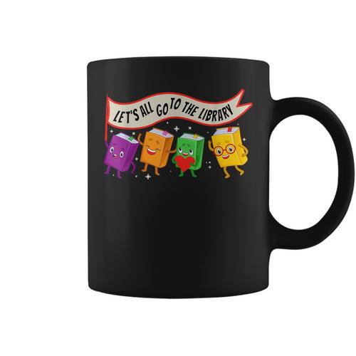 Librarian Let's All Go To The Library Cute Groovy Book Lover Graphic Print Coffee Mug - Bookorys DE