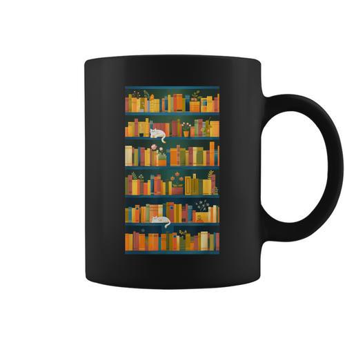 Library Book Lover Reading Reader Bookshelf Plants Graphic Print Coffee Mug - Bookorys