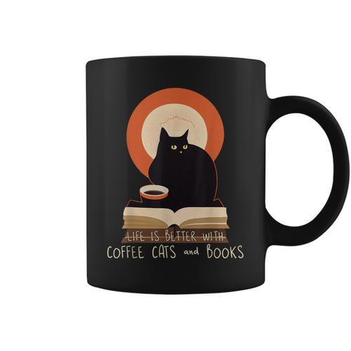Life Is Better With Coffee Cats And Books Cat Lover Men Women Graphic Print Coffee Mug - Bookorys AU