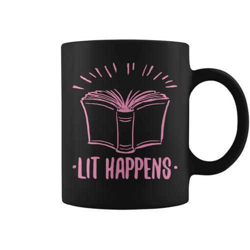 Lit Happens Book Reading Literary English Teacher Librarian Graphic Print Coffee Mug - Bookorys