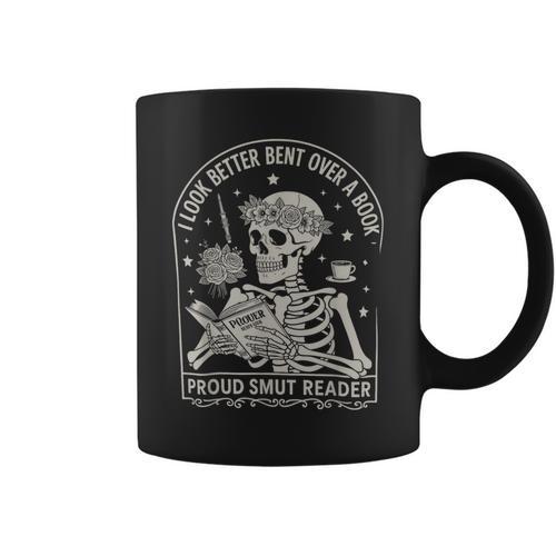 I Look Better Bent Over A Book Shirts Reader Skeleton Mom Graphic Print Coffee Mug - Bookorys