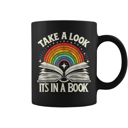 Take A Look A Book Vintage Reading Librarian Rainbow Graphic Print Coffee Mug - Bookorys