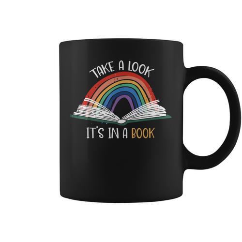Take A Look It's In A Book Rainbow Bookworm Book Lover Graphic Print Coffee Mug - Bookorys UK