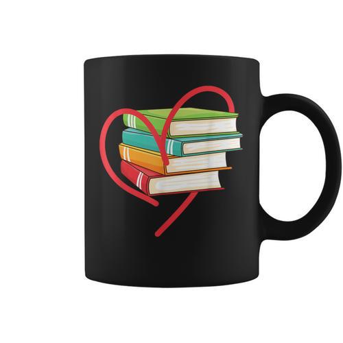 I Love Reading Heart Love Books TShirt Library Bookworm Graphic Print Coffee Mug - Bookorys CA