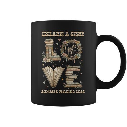 Love Unearth a Story Summer Reading 2026 Dino Skeleton Book Graphic Print Coffee Mug - Bookorys UK
