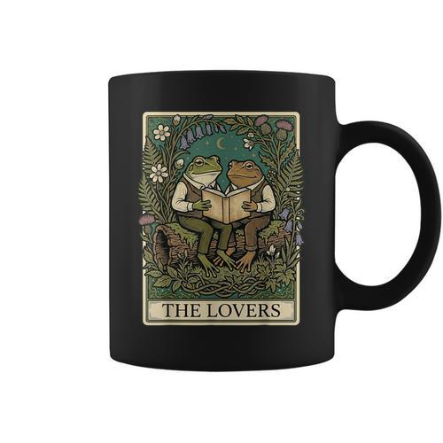 The Lovers Tarot Card Vintage Frog Reading Book Cottagecore Graphic Print Coffee Mug - Bookorys