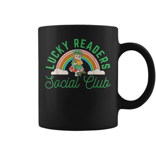 Lucky Readers Social Club Leprechaun St Patricks Book Lover Graphic Print Coffee Mug - Bookorys UK