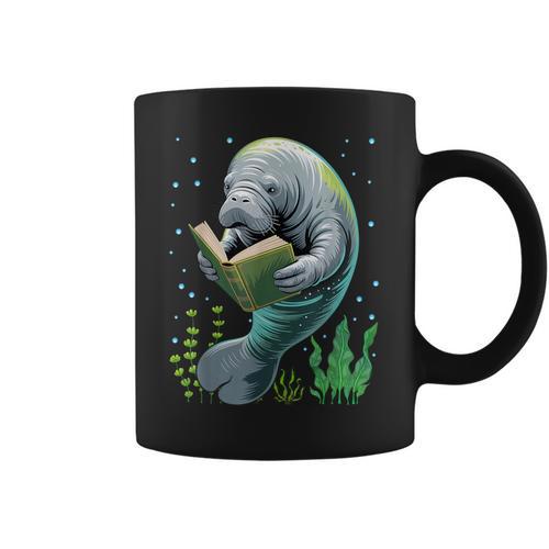 Manatee Reading Book Matching Bookworm Librarian Books Lover Graphic Print Coffee Mug - Bookorys