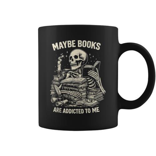 Maybe Books Are Addicted To Me Skeleton Reader Retro Graphic Print Coffee Mug - Bookorys