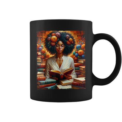 Melanin Queen Afro WomenEducated Reading Book History Graphic Print Coffee Mug - Bookorys