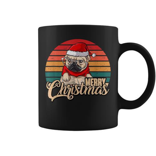 Merry Christmas Retro Vintage Pugmas Pug Reading Books Graphic Print Coffee Mug - Bookorys UK