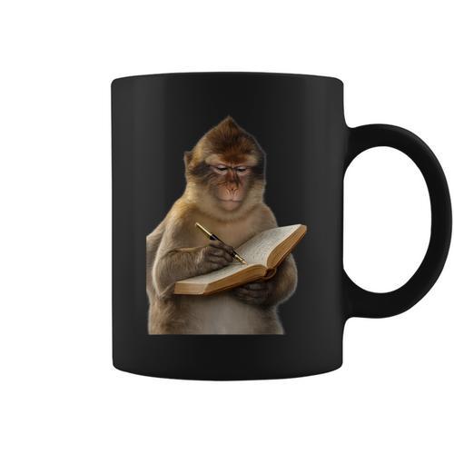 Monkey Reading Book Writing Journal Book Lover Writer Graphic Print Coffee Mug - Bookorys
