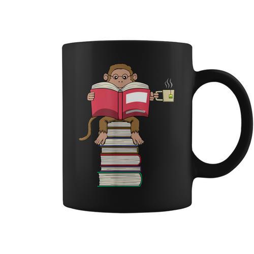 Monkey Reading Books And Drinking Tea Graphic Print Coffee Mug - Bookorys