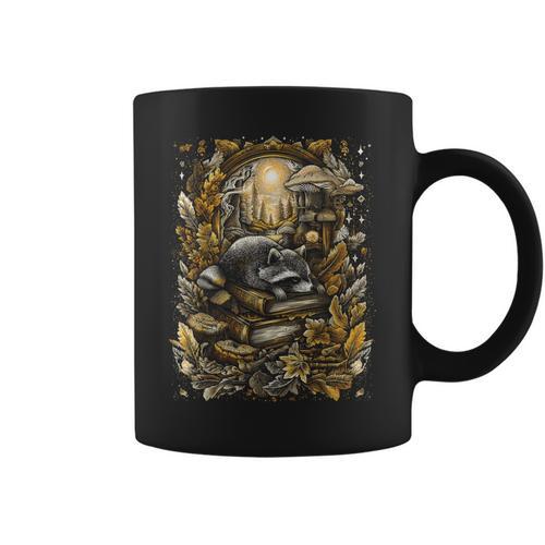 Mystical Raccoon Sleeping On Books Cottagecore Graphic Print Coffee Mug - Bookorys UK