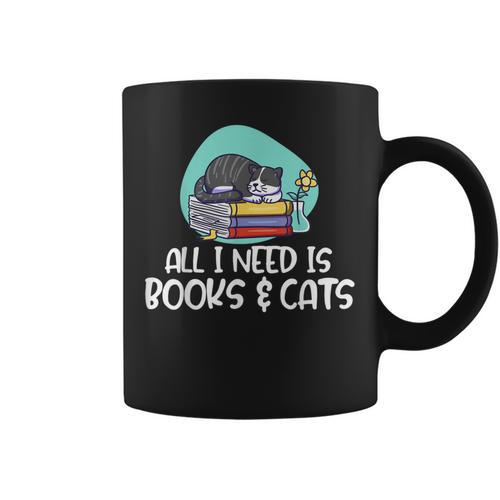 All I Need Is Books & Cats Graphic Print Coffee Mug - Bookorys UK