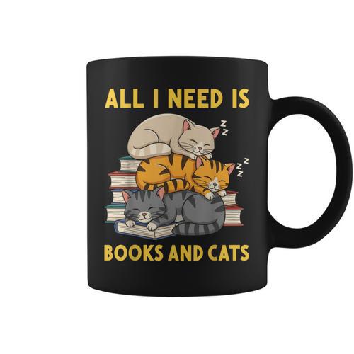 All I Need Is Books And Cats Graphic Print Coffee Mug - Bookorys