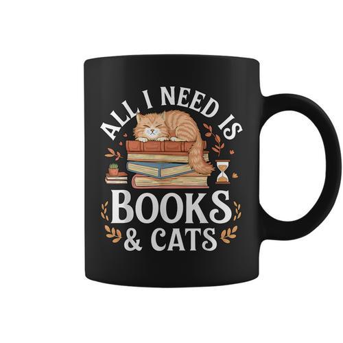 All I Need Is Books And Cats Reading Graphic Print Coffee Mug - Bookorys