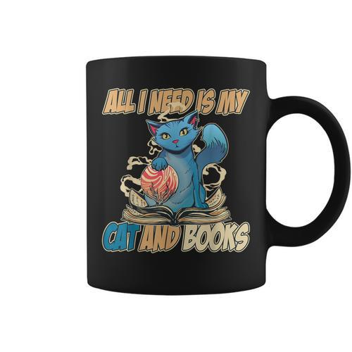 All I Need Is My Cat And Books Cute Cat Graphic Print Coffee Mug - Bookorys