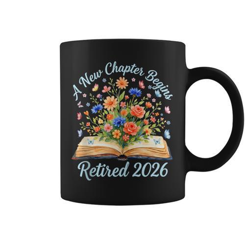 New Chapter Begins Retired 2026 Watercolor Floral Book Women Graphic Print Coffee Mug - Bookorys