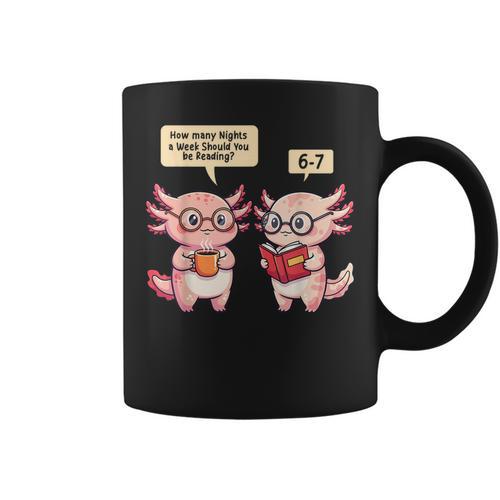 How Many Nights Reading Axolotl Book Lover Cat Reader Graphic Print Coffee Mug - Bookorys