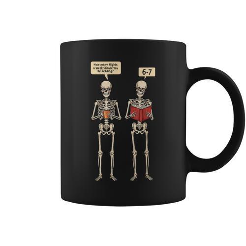 How Many Nights Reading Skeleton Book Lover Reader Graphic Print Coffee Mug - Bookorys