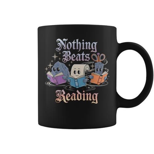 Nothing Beats Reading Book Librarian Rock Paper Scissors Graphic Print Coffee Mug - Bookorys UK