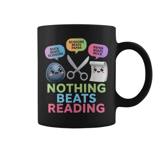 Nothing Beats Reading Rock Paper Scissors Game Book Lover Graphic Print Coffee Mug - Bookorys CA