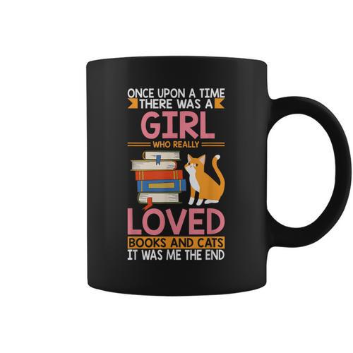 Once Upon a Time Girl Who Really Loved Books & Cat Reading Graphic Print Coffee Mug - Bookorys