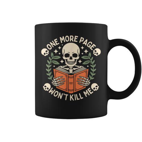 One More Page Won't Kill Me Reading Skeleton Read Book Graphic Print Coffee Mug - Bookorys UK