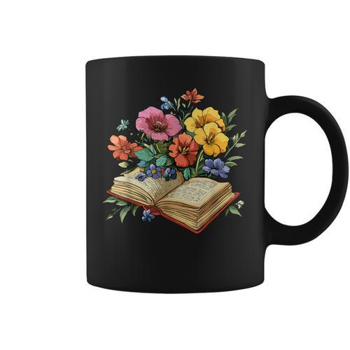 Open Book With Wildflowers Vintage Botanical Reading Graphic Print Coffee Mug - Bookorys CA