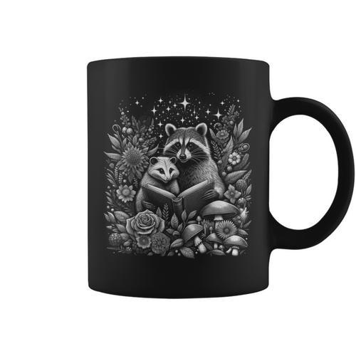 Opossum Racoon Floral Book Lover Cottagecore Fairycore Graphic Print Coffee Mug - Bookorys CA