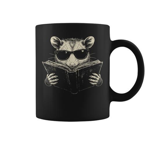 Opossum Reading Book Sunglasses Vintage Trash Panda Graphic Print Coffee Mug - Bookorys UK
