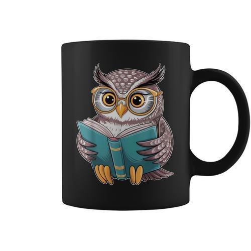 Owl Reading A Book Owls Wearing Glasses Librarian Graphic Print Coffee Mug - Bookorys DE