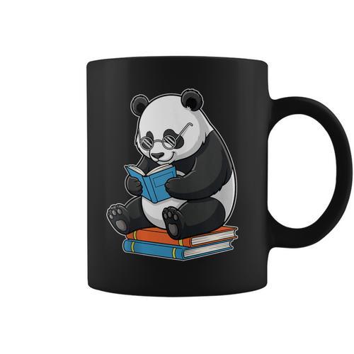 Panda With Glasses Reading Book Librarian Panda Graphic Print Coffee Mug - Bookorys