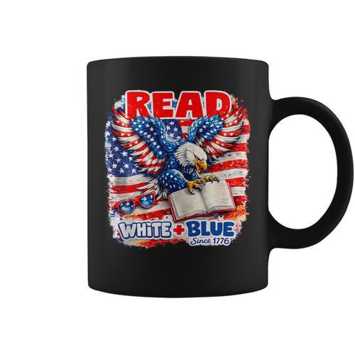 Patriotic Eagle Reading Book Read Blue Since 1776 Graphic Print Coffee Mug - Bookorys AU