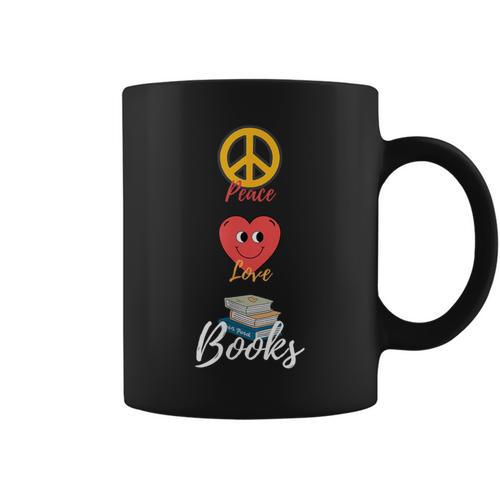 Peace Love Books Book Lovers Bookworm Graphic Print Coffee Mug - Bookorys DE