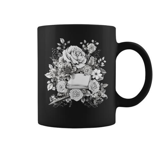 Pen Flowers Vintage Writer Book Authors Novelist Graphic Print Coffee Mug - Bookorys
