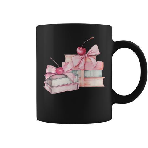 Pink Bow Books And Cherries For Book Lover Girl Women Graphic Print Coffee Mug - Bookorys CA