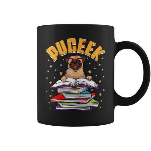 Pug Lovers Who Love To Read PUGEEK Pug With Books Graphic Print Coffee Mug - Bookorys UK