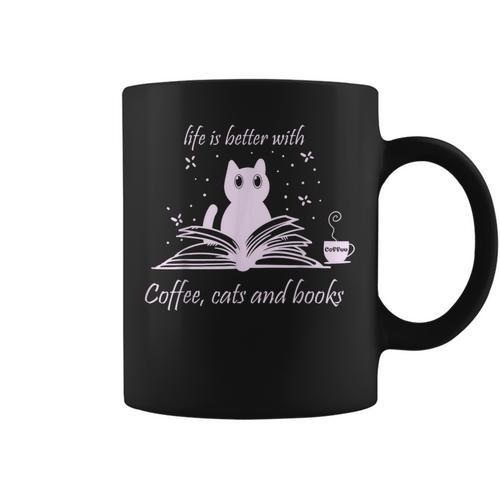Quote With Coffee Cats And Book Reading Graphic Print Coffee Mug - Bookorys AU
