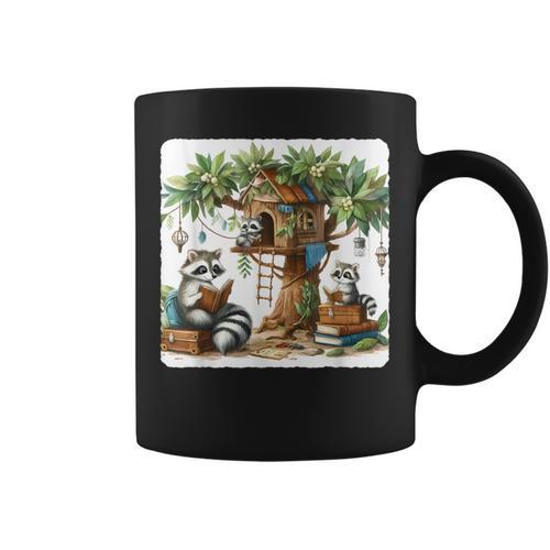 Raccoon Family Reading Around Treetop Home Books Adventure Graphic Print Coffee Mug - Bookorys UK