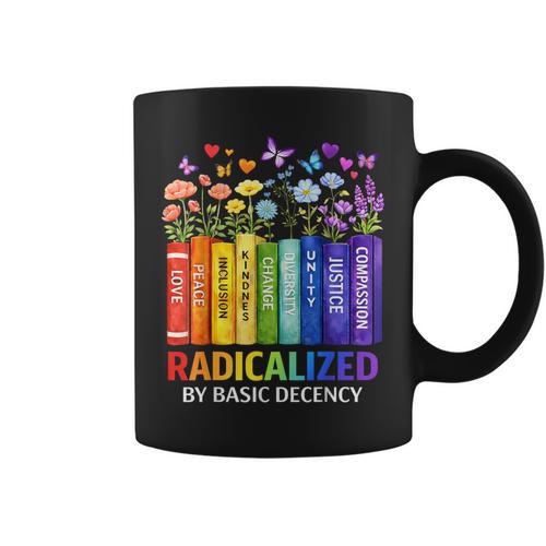 Radicalized By Basic Decency Books Rainbow LGBT Floral Women Graphic Print Coffee Mug - Bookorys CA